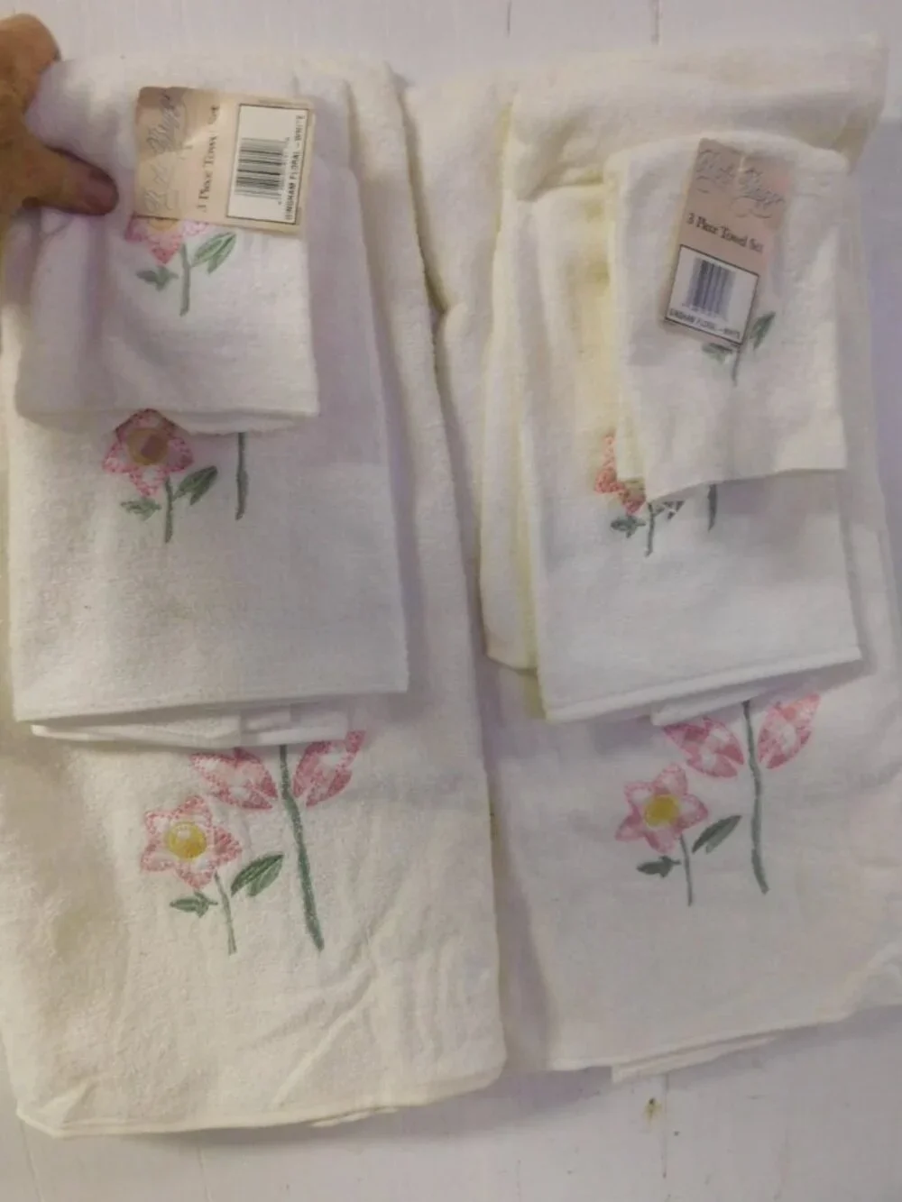 USA Made Cannon 100 % Cotton 3 pc Bath, Hand Towel Washcloth Set Gingham Floral